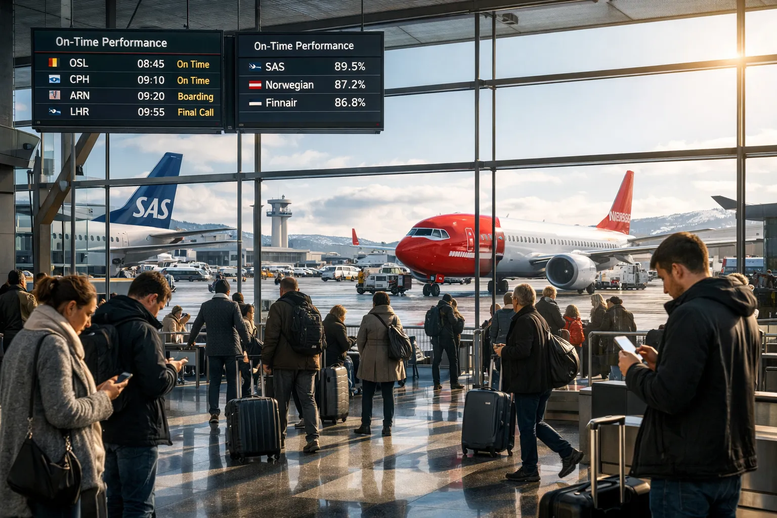 Europeiske flyselskap rangert etter punktlighet i 2026 – Skandinavia leder an